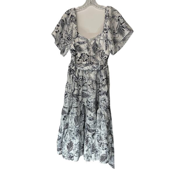 Lulus Dress‎ Blue White Tropical Sunshine White Floral Print Tiered Midi Large - Picture 12 of 16